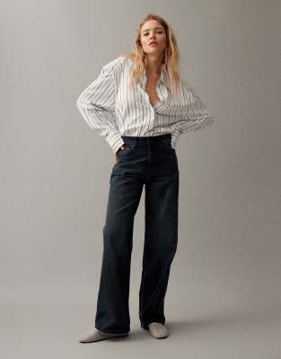 Jean dad large - Bleu noir-Bleu marine 34