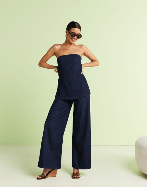 ASOS DESIGN - Jean d'ensemble coupe palazzo en denim doux - Encre délavé - view 1