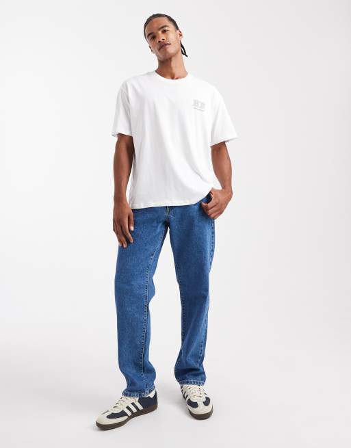 ASOS DESIGN - Jean d'ensemble droit - Bleu moyen délavé