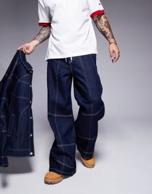 ASOS DESIGN - Jean d'ensemble ultra baggy à détail cousu - Indigo