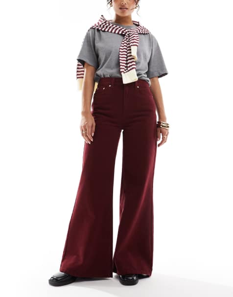 ASOS DESIGN - Jean doux coupe ample - Bordeaux - view 1