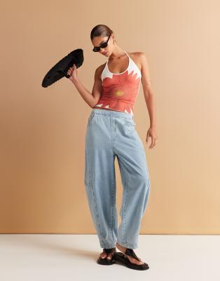 Jean doux style sarouel - Bleu moyen 38