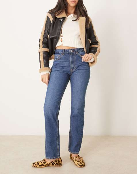 ASOS DESIGN - Jean droit à taille mi-haute - Bleu foncé moyen - view 1