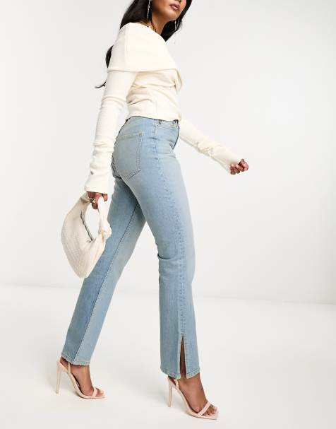 ASOS DESIGN - Jean droit à taille mi-haute et ourlet fendu - Bleu clair - view 1