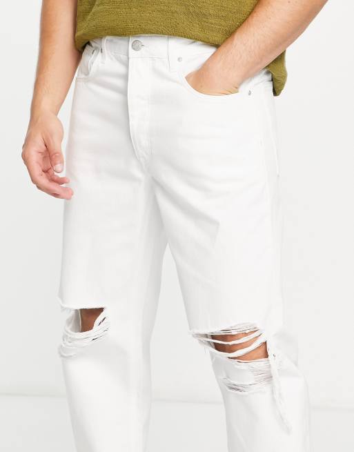 ASOS DESIGN Jean droit ample d chir aux genoux Blanc ASOS