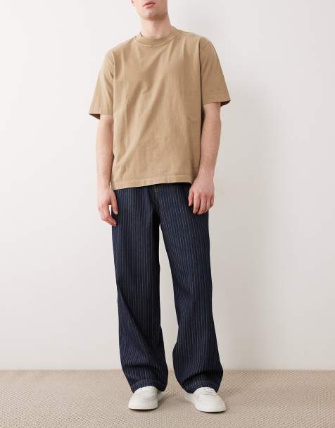 ASOS DESIGN - Jean droit ample léger à rayures - Bleu foncé et blanc - view 1