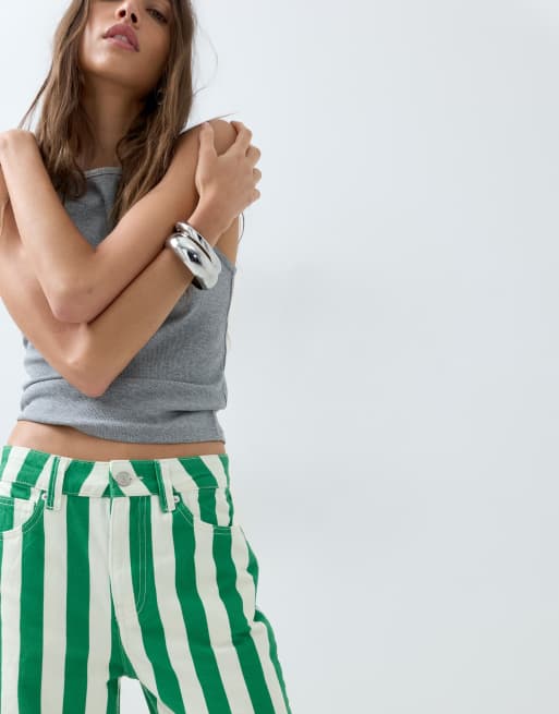 ASOS DESIGN - Jean droit raccourci en denim stretch confortable à rayures - Vert, 3 de 6