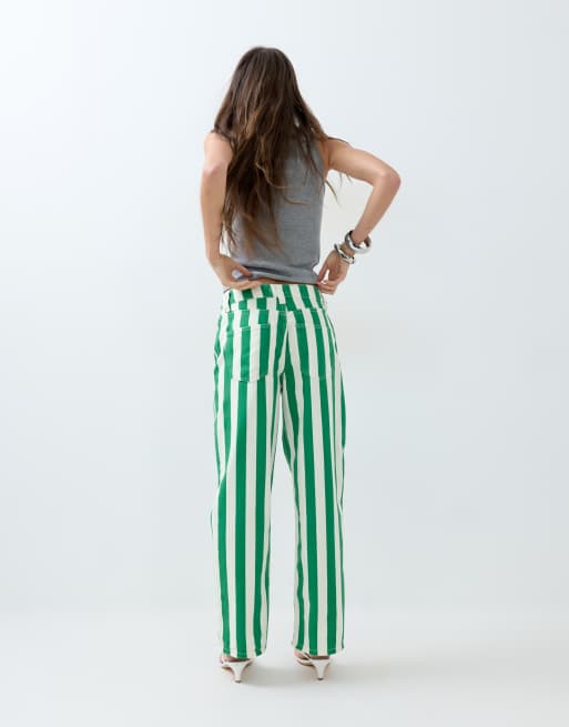 ASOS DESIGN - Jean droit raccourci en denim stretch confortable à rayures - Vert, 4 de 6