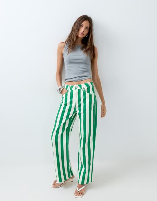 ASOS DESIGN - Jean droit raccourci en denim stretch confortable à rayures - Vert, 6 de 6