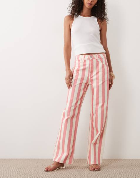 ASOS DESIGN - Jean droit raccourci en denim stretch confortable - Rose à rayures - view 1