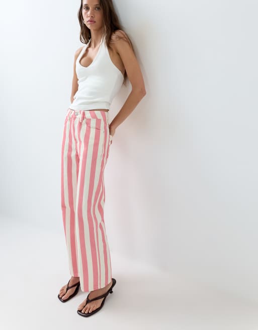 ASOS DESIGN - Jean droit raccourci en denim stretch confortable - Rose à rayures, 6 de 6