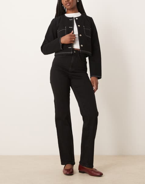 ASOS DESIGN - Jean droit stretch confortable à coutures torsadées - Noir - view 1