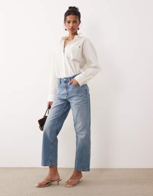 Jean droit stretch et confortable longueur cheville - Bleu moyen authentique W26 L34