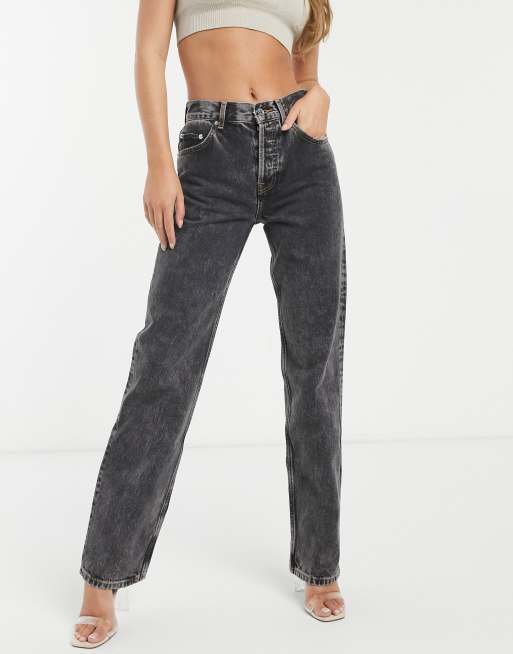 ASOS DESIGN Jean droit taille mi haute style annees 90 Noir delave vintage