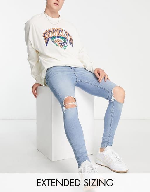 ASOS DESIGN - Jean effet seconde peau en tissu ultra stretch déchiré aux genoux - Délavage clair 