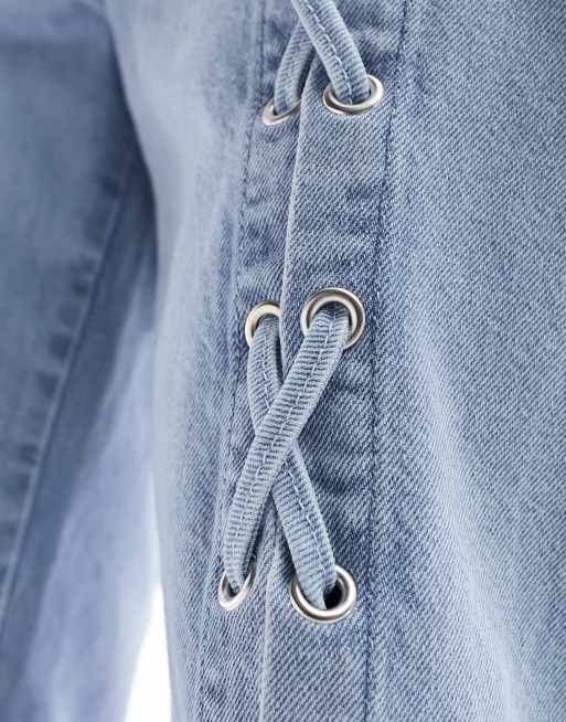 ASOS DESIGN - Jean évasé à laçage - Bleu clair délavé, 4 de 5