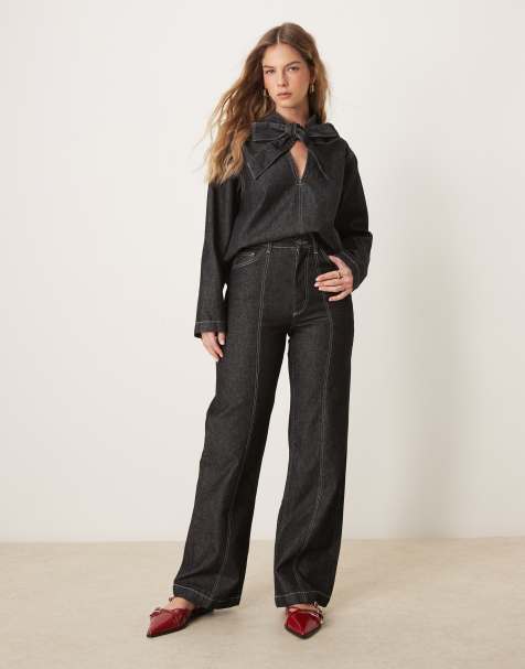 ASOS DESIGN - Jean évasé avec doubles surpiqûres - Noir - view 1