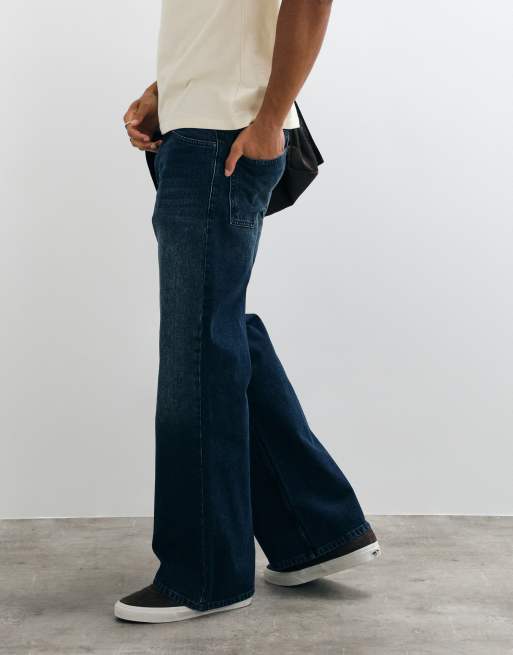 ASOS DESIGN - Jean évasé coupe ample - Bleu foncé délavé, 4 de 10