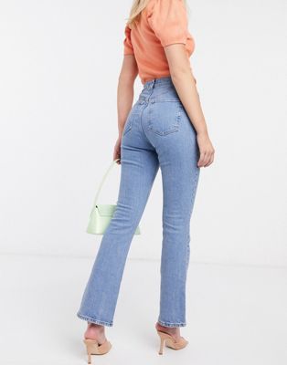 ASOS DESIGN high rise '70's' stretch flare in bright midwash - ASOS Price Checker