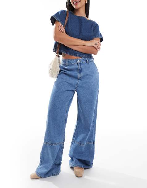 ASOS DESIGN - Jean évasé ultra large - Bleu moyen - view 1