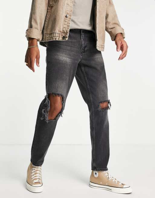 ASOS DESIGN - Jean fuselé avec genoux déchirés - Noir délavé