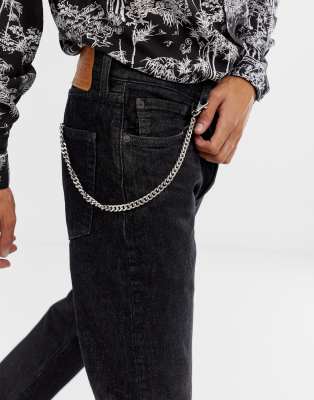 ASOS DESIGN jean key chain in silver tone