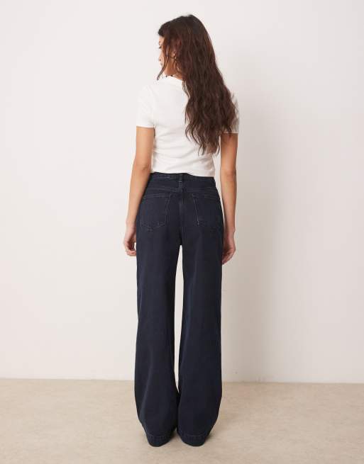 ASOS DESIGN - Jean large à poches plaquées et braguette à boutons dorés - Noir bleu, 2 de 5