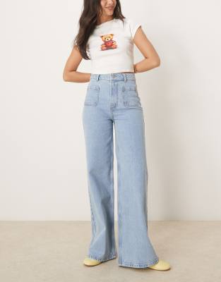 ASOS DESIGN - Jean large à taille haute avec poches à l'avant - Bleu clair