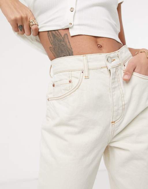 ASOS DESIGN - Jean mom ample à taille haute en coton mélangé - Écru - CREAM, 3 de 4