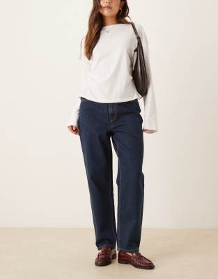 Jean mom décontracté à taille haute - Bleu brut-Bleu marine W32 L32