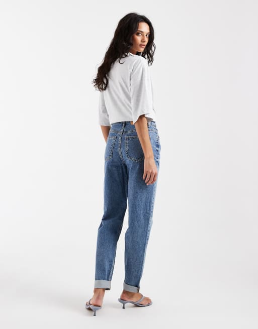 ASOS DESIGN relaxed mom jeans in mid blue