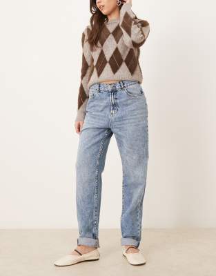 Jean mom décontracté à taille haute - Bleu moyen W25 L32