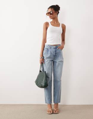 Jean mom décontracté à taille haute - Bleu moyen W30 L32