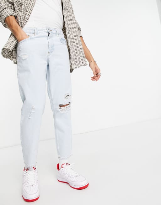ASOS DESIGN - Jean rigide classique avec déchirures - Bleu pâle