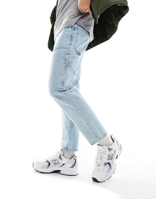 ASOS DESIGN - Jean rigide classique style charpentier - Bleu moyen délavé