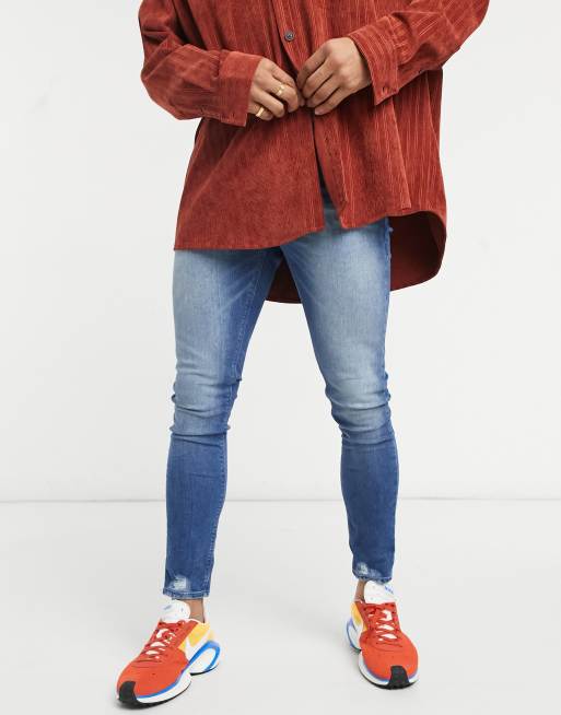 Evesham Nj Design Jean Seconde Peau En Tissu Power Stretch A Ourlet Dechire Bleu Fonce Delave Vintage Evesham Nj