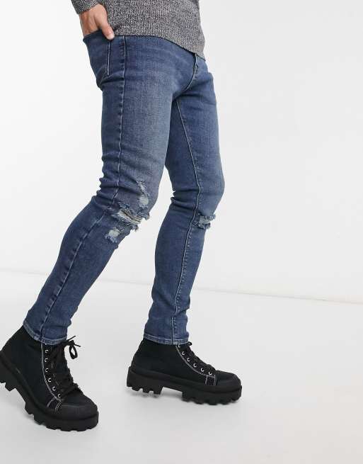 ASOS DESIGN - Jean seconde peau style vintage déchiré en power stretch - Bleu foncé teint, 4 de 4