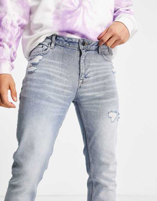 ASOS DESIGN - Jean skinny avec abrasions et ourlets bruts - Bleu cendré délavé, 4 de 4