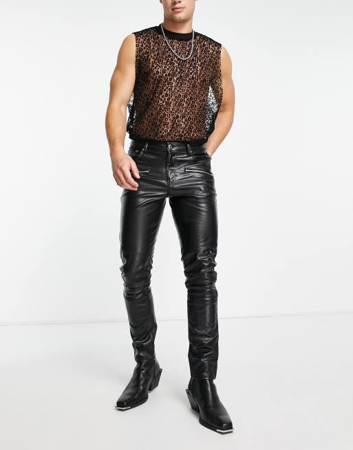ASOS DESIGN - Jean skinny en imitation cuir avec empiècement et fermeture éclair - Noir , 3 de 4