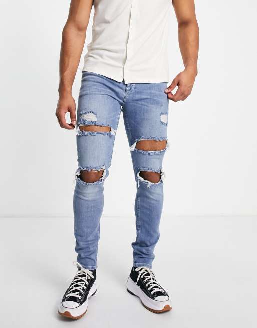 ASOS DESIGN - Jean skinny très déchiré - Bleu délavé moyen , 2 de 4
