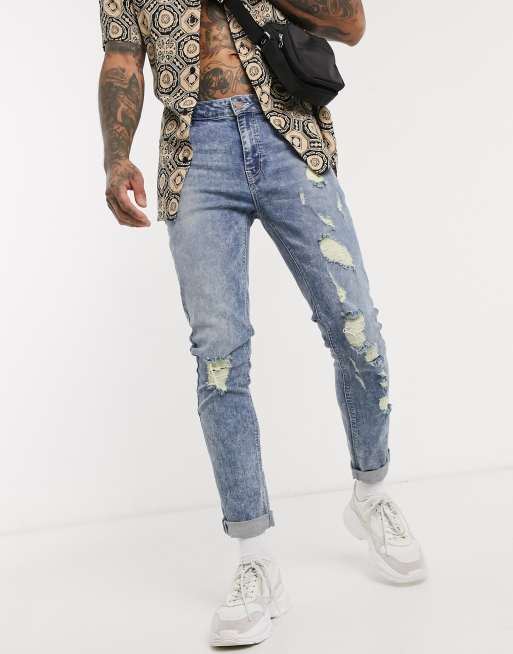 ASOS DESIGN - Jean skinny ultra déchiré avec délavage marbré
