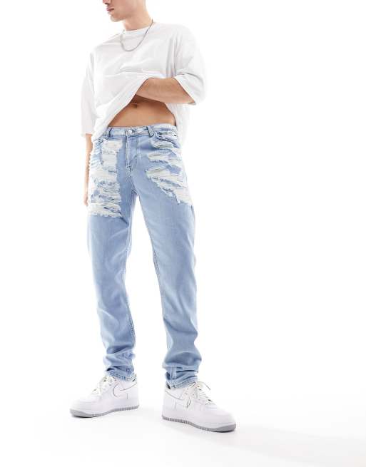 ASOS DESIGN - Jean skinny ultra déchiré - Bleu clair délavé