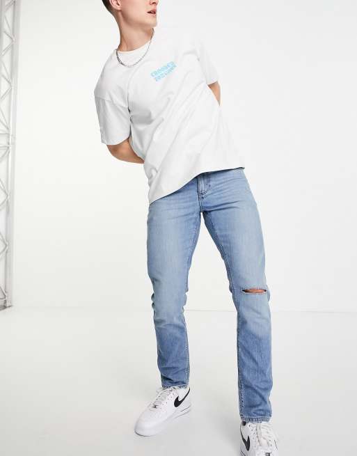 ASOS DESIGN - Jean slim déchiré au genou - Bleu délavé moyen vintage, 4 de 4