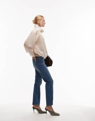 Jean slim droit à taille haute - Bleu moyen foncé 34