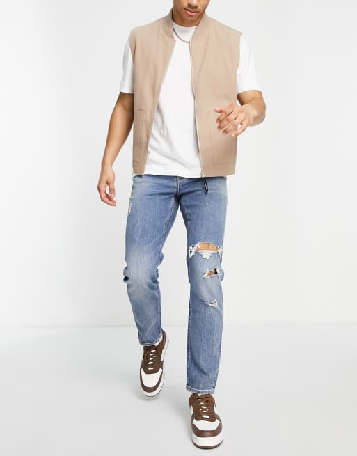 ASOS DESIGN - Jean slim stretch déchiré - Délavage moyen