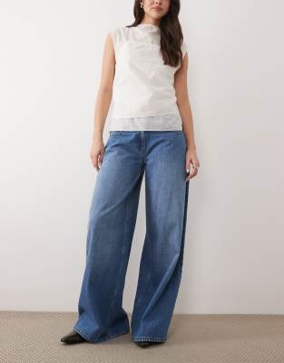 Jean souple à taille basse-Bleu 36