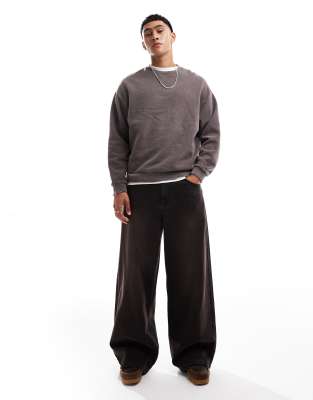 ASOS DESIGN - Jean super baggy teinté marron - Noir délavé