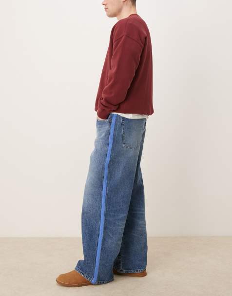 ASOS DESIGN - Jean ultra baggy avec bande latérale - Bleu moyen délavé - view 1
