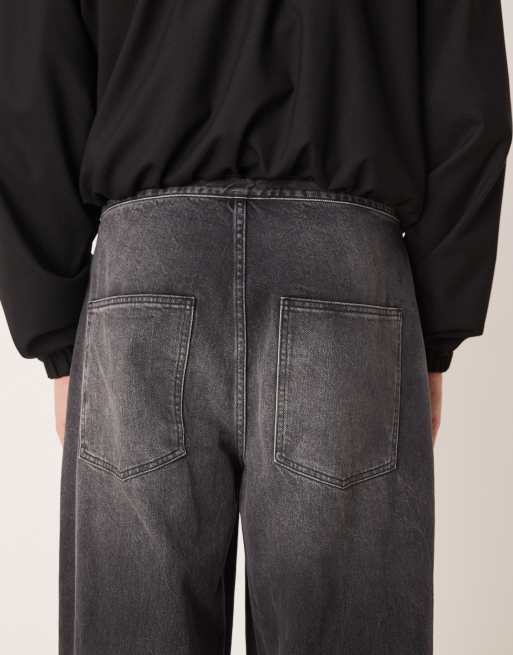 ASOS DESIGN - Jean ultra baggy avec ceinture de taille fine - Noir délavé, 4 de 5