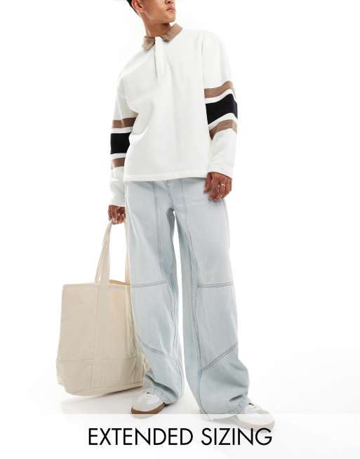 ASOS DESIGN - Jean ultra baggy avec empiècements - Bleu clair délavé